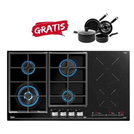 KIT PARRILLA VITROCERÁMICA DE GAS E INDUCCIÓN DE 6 ZONAS DE COCINADO JZC 96342 + BATERIA DE COCINA